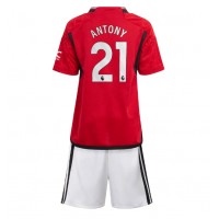 Camisa de Futebol Manchester United Antony #21 Equipamento Principal Infantil 2023-24 Manga Curta (+ Calças curtas)